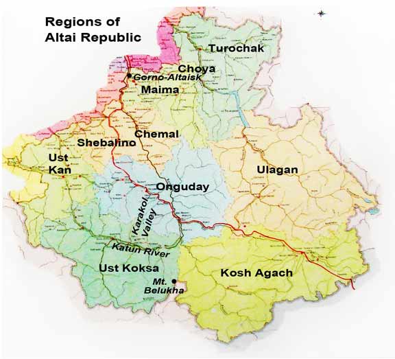 Map of Altai regions